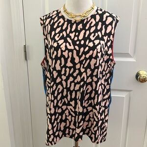 Diane Von Furstenberg Pink and Black Blue Silk Blouse Sz L